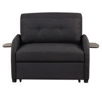 Thumbnail for Pull Out Sofa Sleeper 3 in 1 With 2 Wing Table and Usb Charge for Nap Line Fabric for Living Room Recreation Room Black