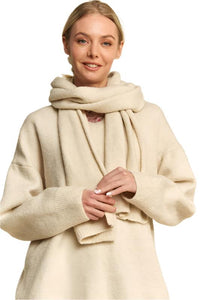 Thumbnail for Davi & Dani V-Neck Dropped Shoulder Sweater with Scarf - 2 PCS. - T - 1 COLOR -