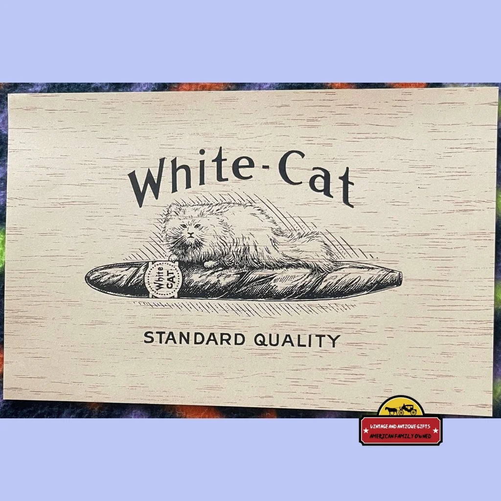 Antique Vintage White Cat Cigar Label, Wood Grain Look, 1900s - 1930s