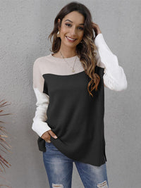 Thumbnail for Color Block Round Neck Sweater - T - 3 COLORS -