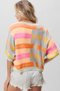 Thumbnail for BiBi Multi Color Striped Round Neck Knit Top - T - 1 COLOR -