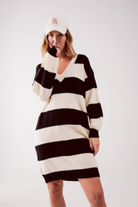 Thumbnail for Q2 - Stripe Jumper Dress in Black - 1 SIZE FITS ALL - 1 COLOR -