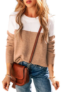 Thumbnail for Color Block Round Neck Long Sleeve Sweater - T - 1 COLOR -