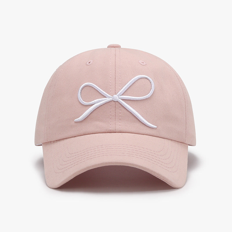 Bow Embroidered Cotton Baseball Cap - T - 7 COLORS -