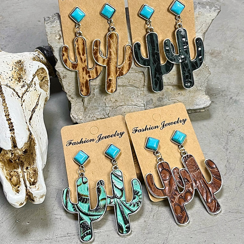 Turquoise Cactus Earrings - T - 4 COLORS -