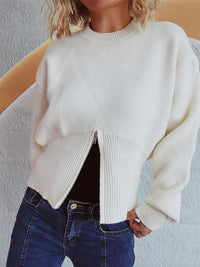 Thumbnail for Round Neck Half Zip Long Sleeve Sweater - 1 OVERSIZE - T - 4 COLORS -