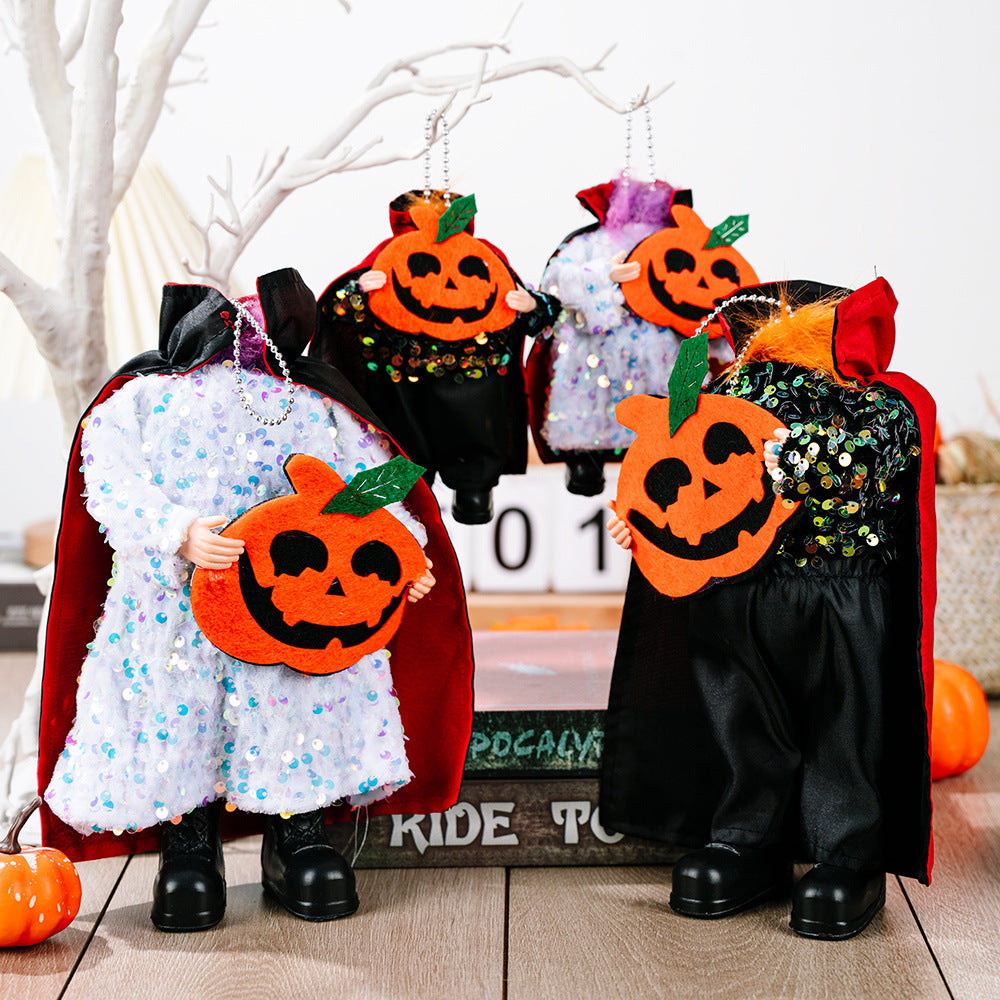 Two-Piece Sequin Halloween / Headless Head holding Hanging Ornaments - T - 2 TYPES -