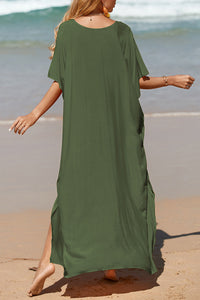 Thumbnail for Slit V-Neck Half Sleeve Cover-Up - T - 5 COLORS -