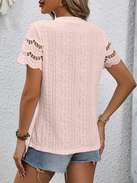 Thumbnail for Full Size Eyelet Round Neck Short Sleeve Top - T - 11 COLORS -