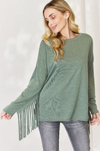 Thumbnail for Celeste Full Size Fringe Detail Long Sleeve Top - SIZES S THRU 3XL - T - 1 COLOR -