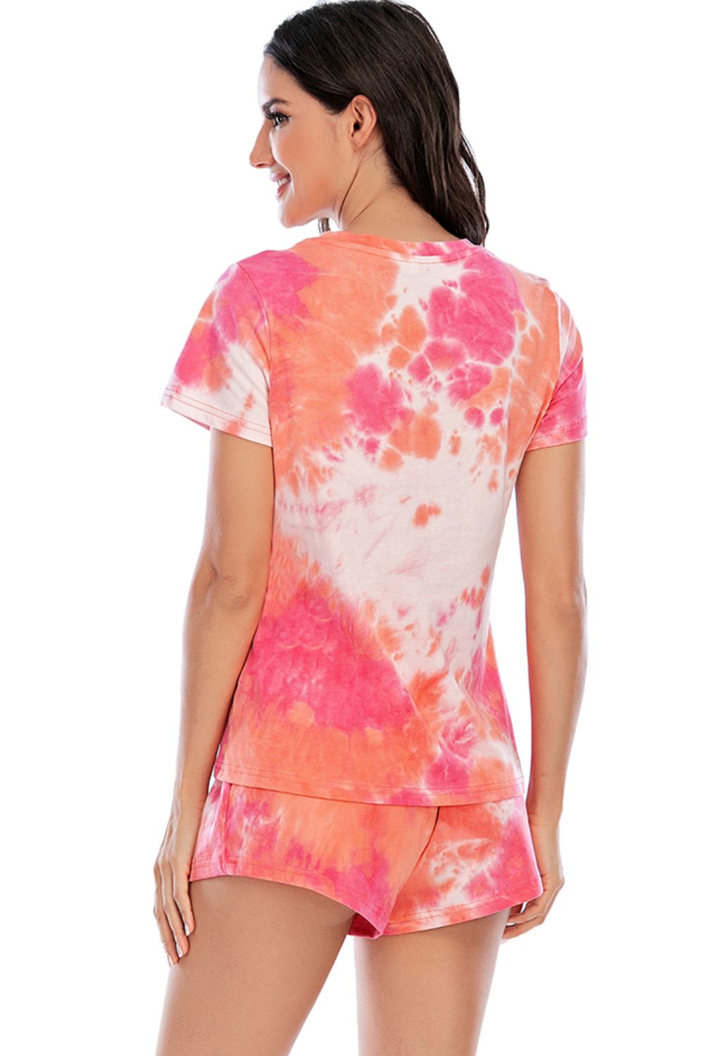 Tie-Dye Round Neck Short Sleeve Top and Shorts Lounge Set - 2 PCS. - T - 7 COLORS -