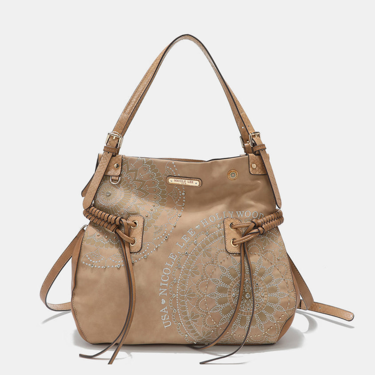 Nicole Lee USA Side Braided Tassel Inlaid Rhinestone Embroidery Hobo Bag - T - 4 COLORS -