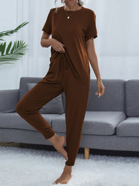 Thumbnail for Round Neck Top and Pants Lounge Set - 2 PCS. - T - 2 COLORS -