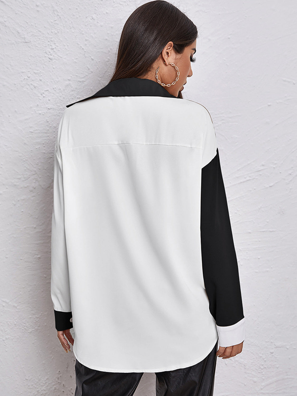 Contrast Dropped Shoulder Long Sleeve Shirt - T - 1 COLOR -