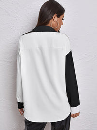 Thumbnail for Contrast Dropped Shoulder Long Sleeve Shirt - T - 1 COLOR -