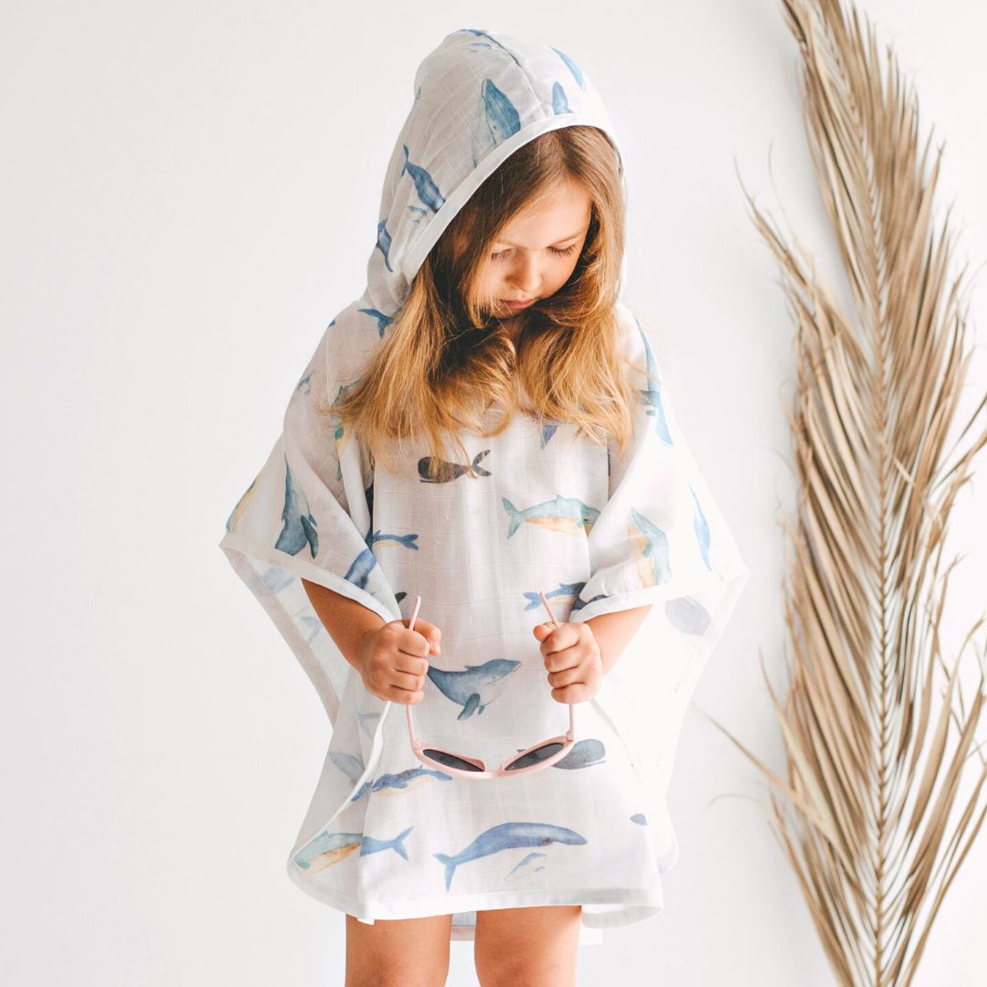 Geople - Baby Beach Bath Towel Muslin Hooded Poncho - Whale - 1 COLOR -