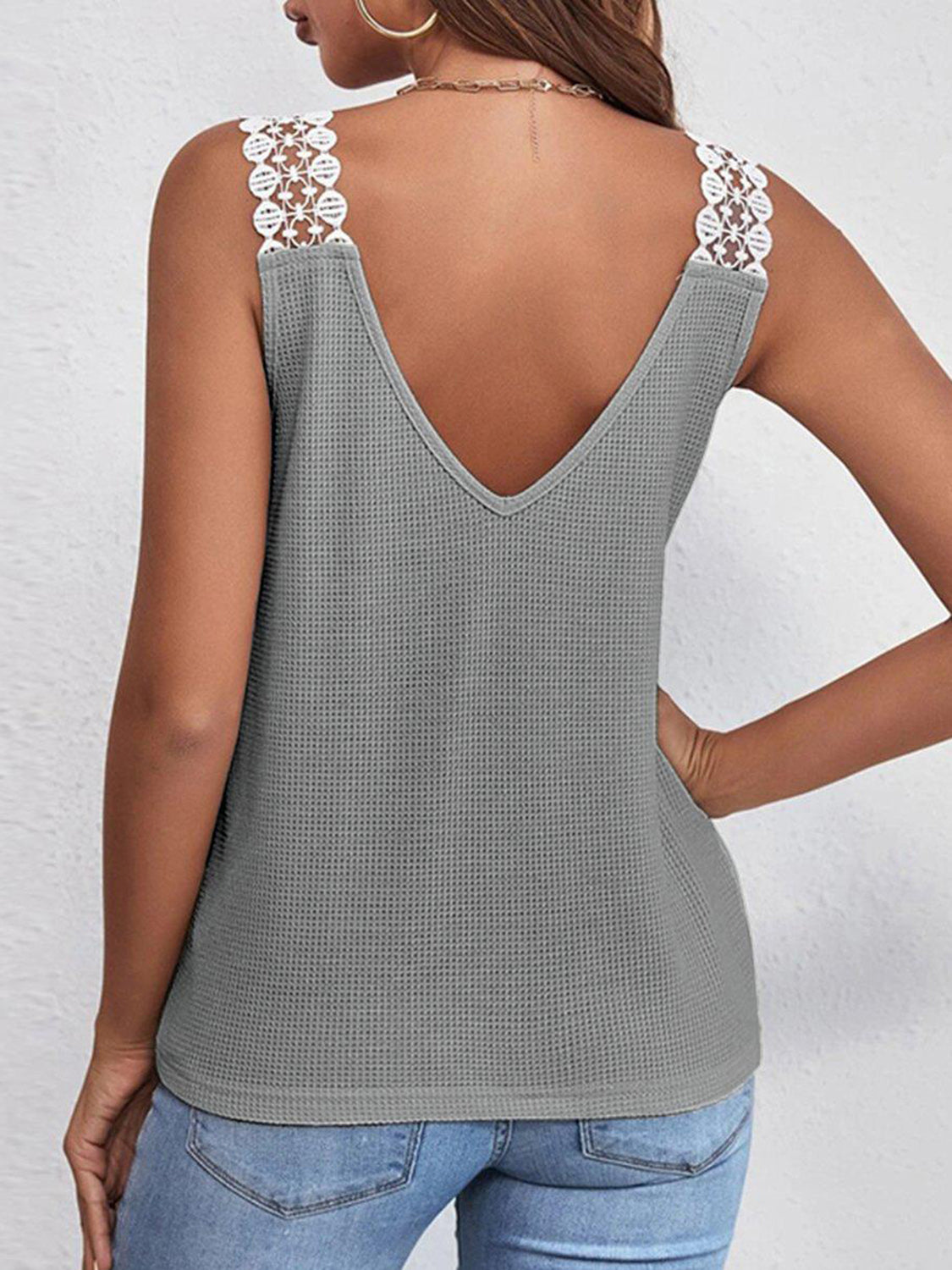 Full Size Lace Detail V-Neck Tank - T - 5 COLORS -