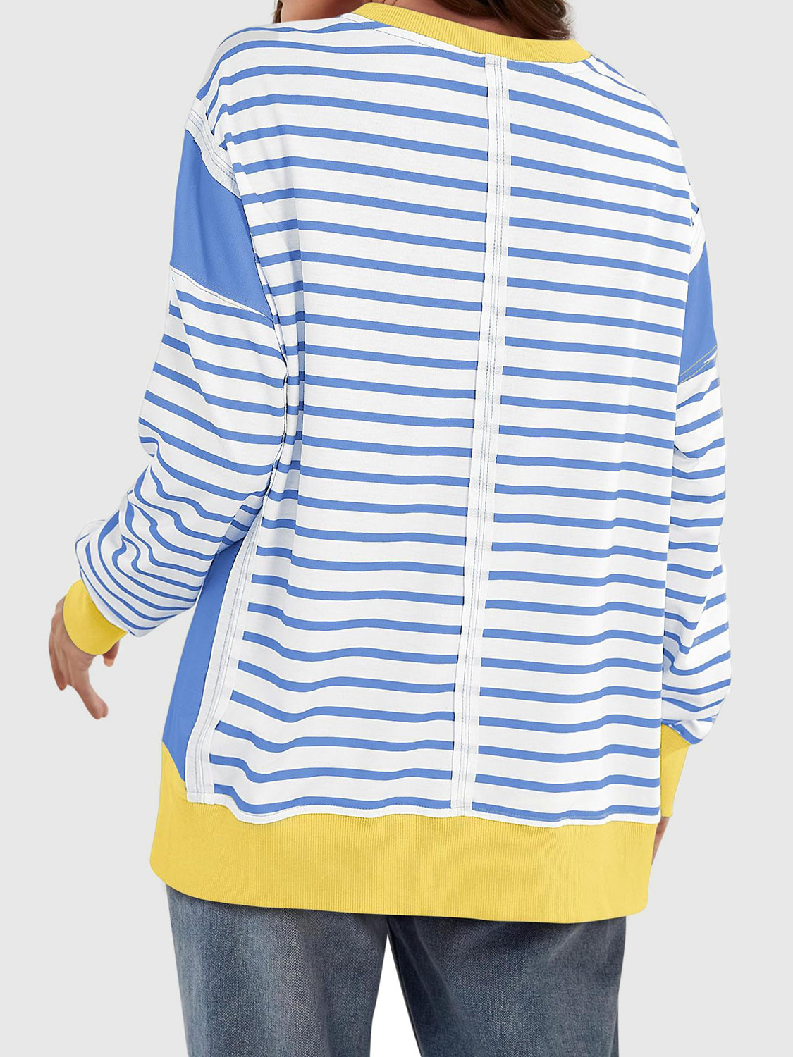 Slit Exposed Seam Striped Long Sleeve Sweatshirt - T - 8 COLORS -