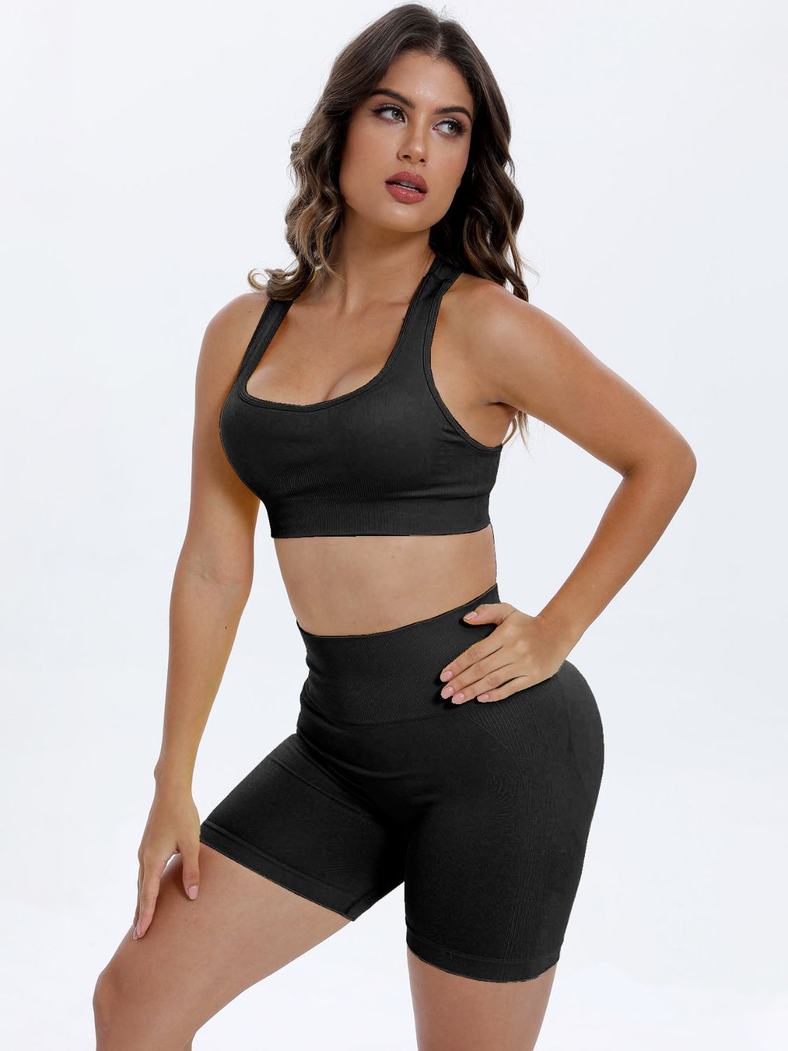 Scoop Neck Wide Strap Top and Shorts Active Set - 2 PCS. - T - 5 COLORS -