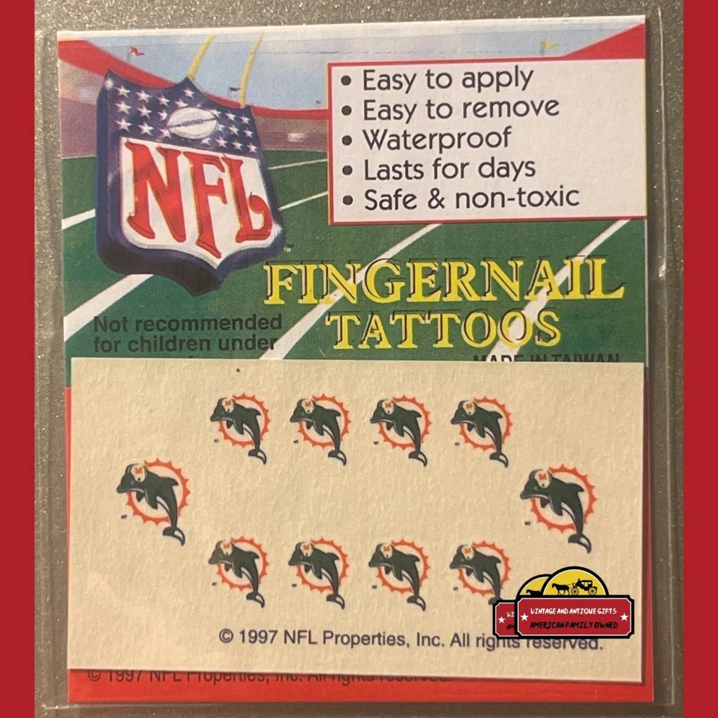 Vintage 1997 NFL Fingernail Tattoos Miami Dolphins, It's Football Season!!!