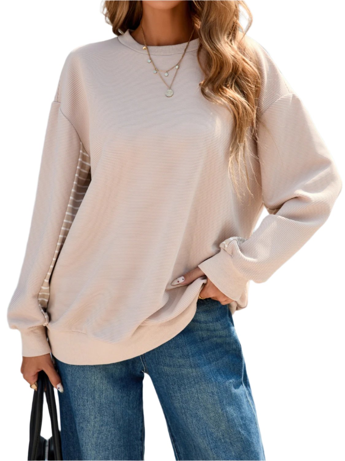 Striped Patchwork Long Sleeve Sweatshirt - T - 1 COLOR -