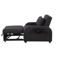 Thumbnail for Pull Out Sofa Sleeper 3 in 1 With 2 Wing Table and Usb Charge for Nap Line Fabric for Living Room Recreation Room Black