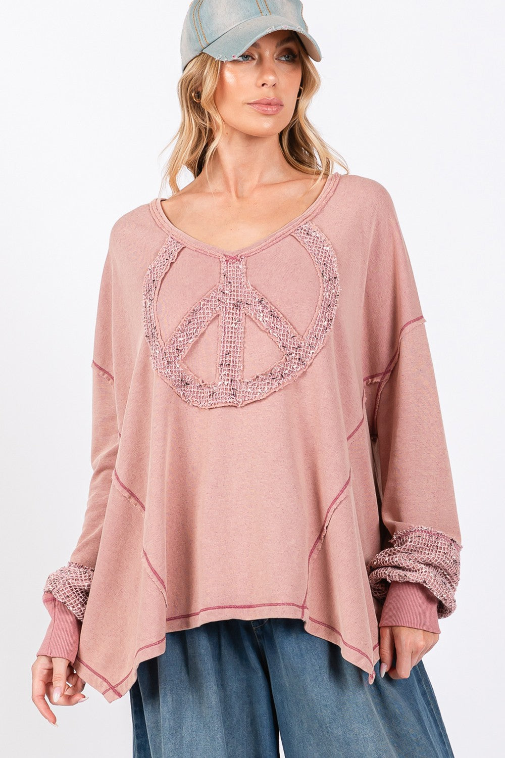 SAGE + FIG Peace Sign Mineral Wash Terry Top - T - 1 COLOR -