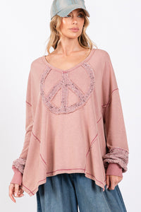 Thumbnail for SAGE + FIG Peace Sign Mineral Wash Terry Top - T - 1 COLOR -