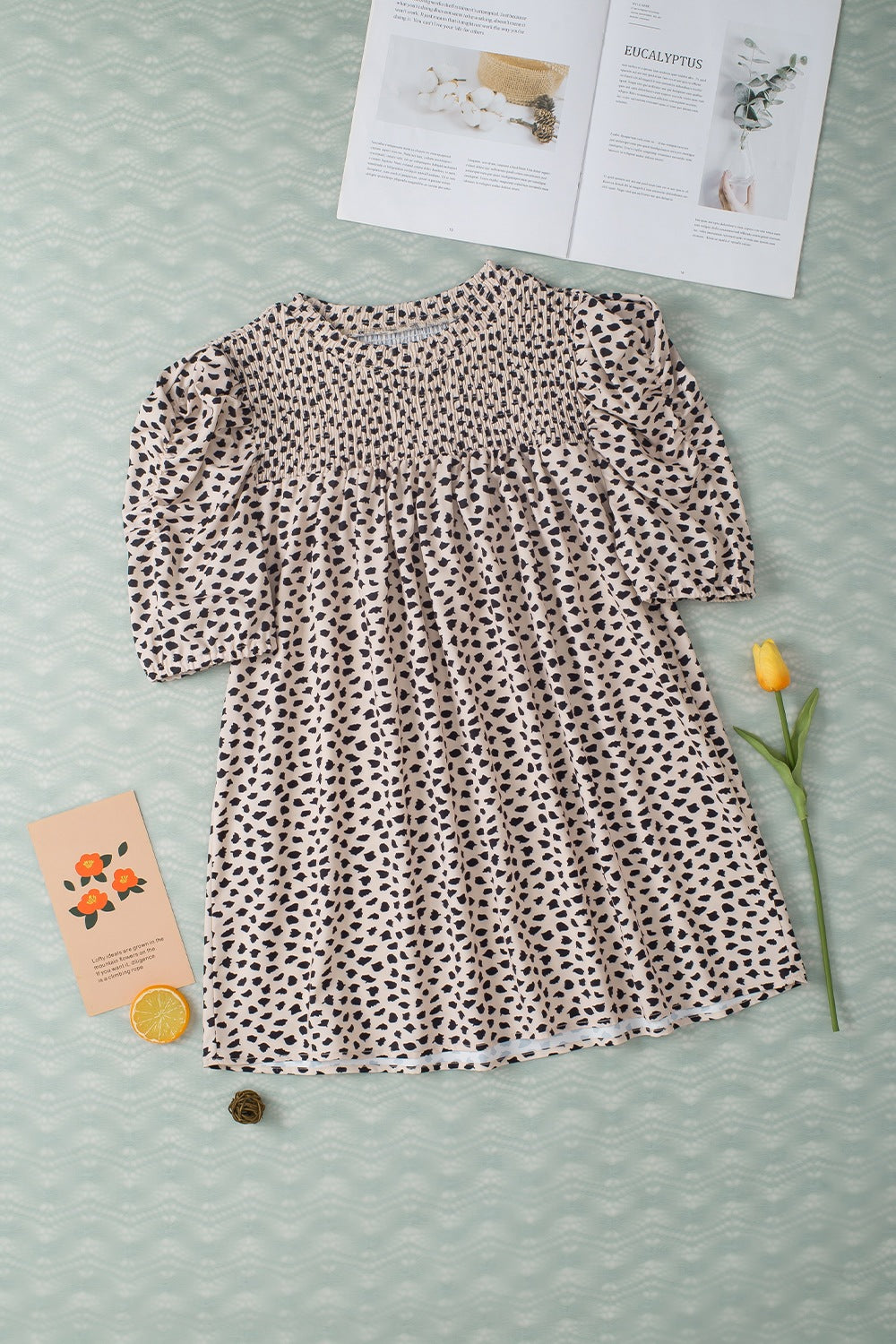 Smocked Animal Print Puff Sleeve Blouse - T - 1 COLOR -