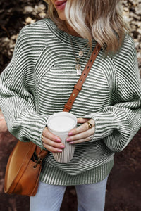 Thumbnail for Textured Striped Round Neck Long Sleeve Top - T - 6 COLORS -