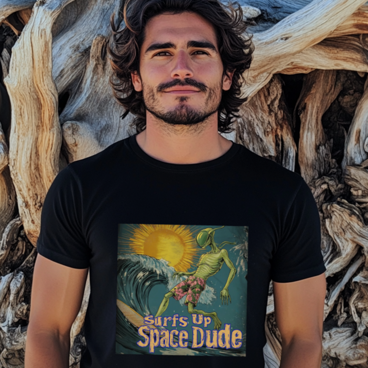 Surfs Up Space Dude Alien T-Shirt, Surfing Alien Tee - 2 COLORS -