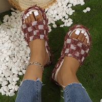 Thumbnail for Fringe Checkered Platform Sandals - T - 2 COLORS -