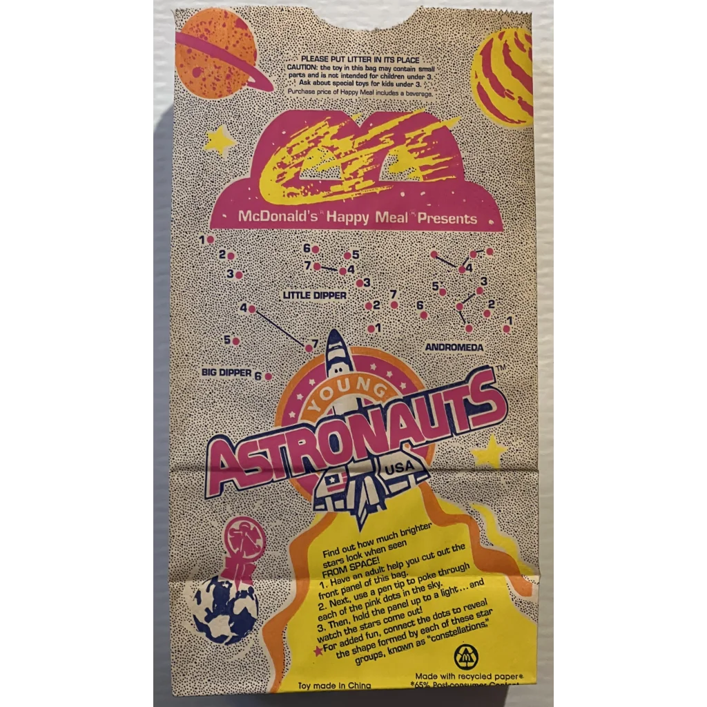 Vintage 1990s McDonald's Happy Meal Bag Astronomy, Astronauts , Star Gazing