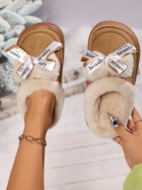 Thumbnail for Bow Suede Platform Plush Slippers - T - 2 COLORS -