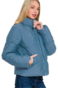 Thumbnail for Zenana Zip Up Turtleneck Puffer Jacket with Pockets - T - 1 COLOR -