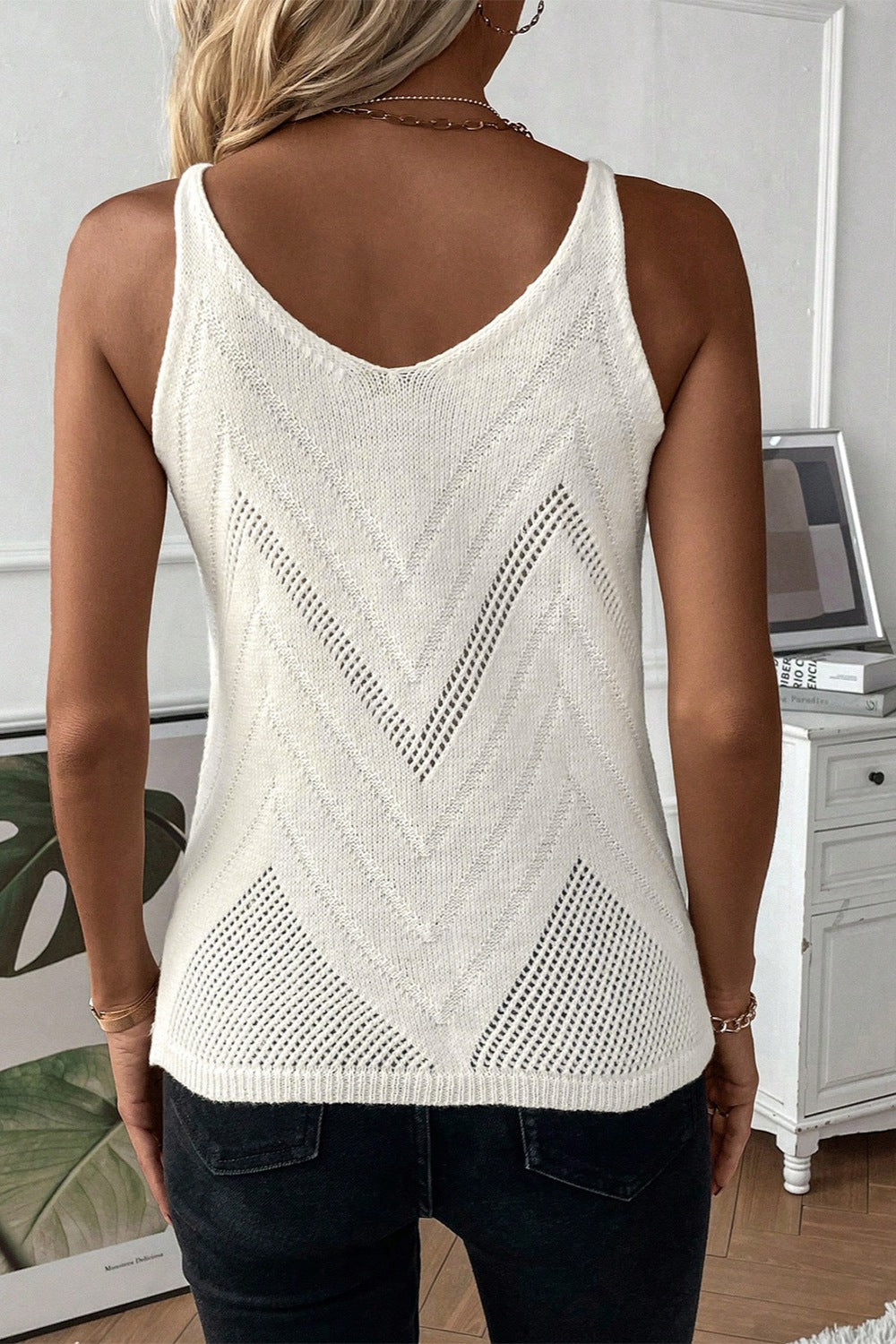 Openwork Spaghetti Strap Knit Vest - T - 1 COLOR -