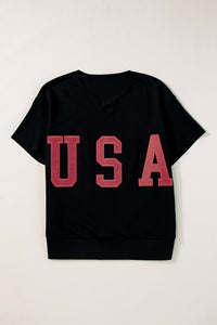 Thumbnail for USA Notched Short Sleeve T-Shirt - T - 2 COLORS -