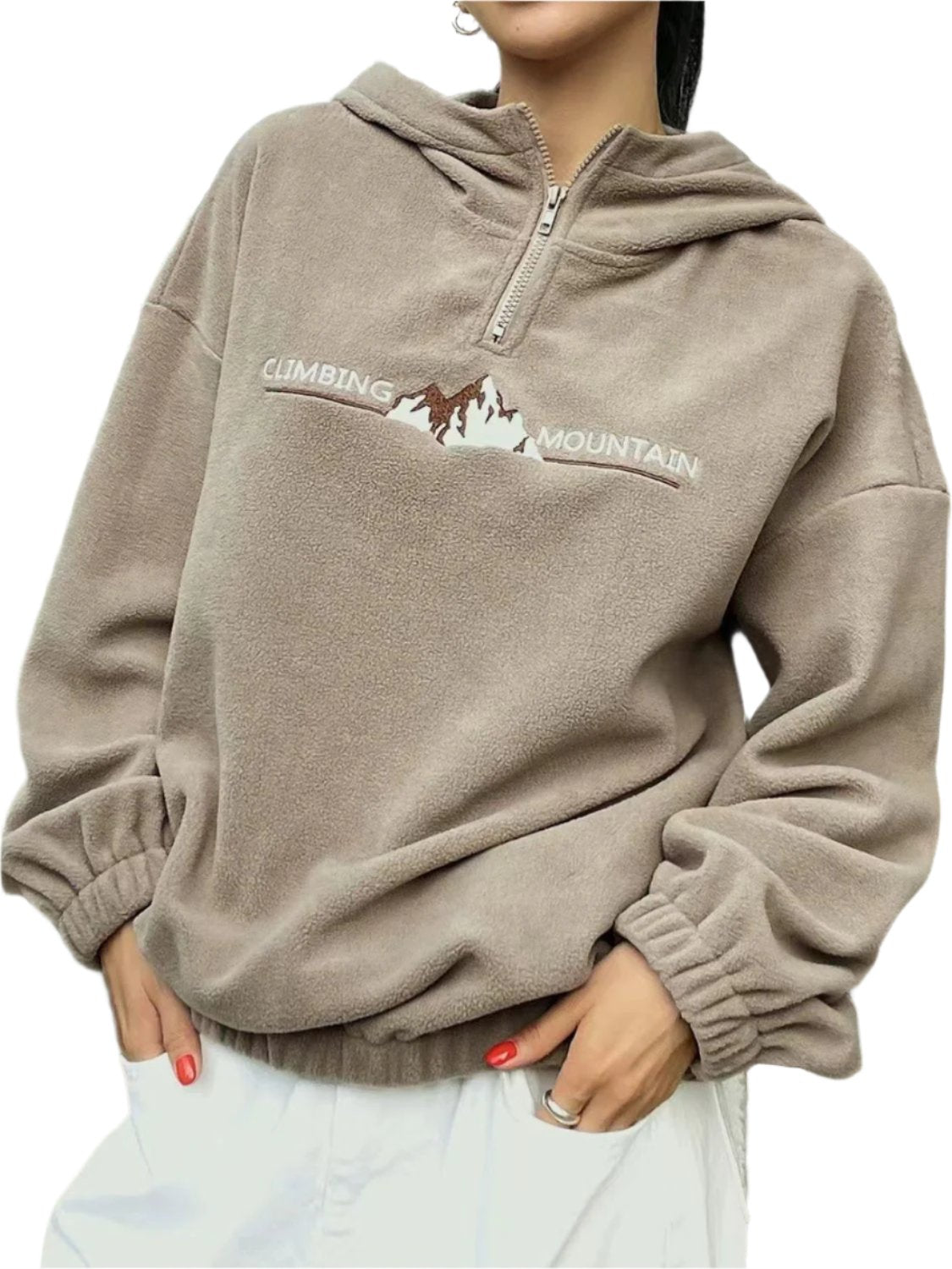 Mountain Quarter Zip Long Sleeve Hoodie - T - 4 COLORS -