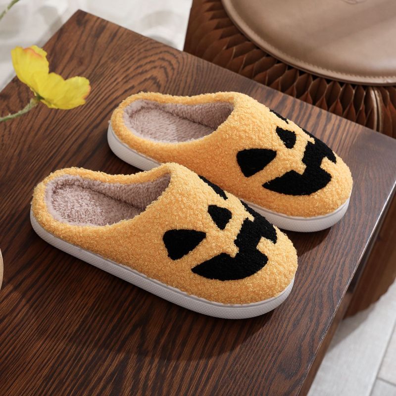 Halloween Pumpkin Pattern Home Winter Fuzzy Slippers - EU SIZES - K - 3 COLORS -