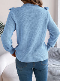 Thumbnail for Ruffled Round Neck Long Sleeve Sweater - T - 1 COLOR -