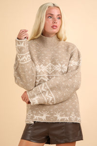 Thumbnail for VERY J Christmas Element Mock Neck Long Sleeve Sweater - T - 1 COLOR -