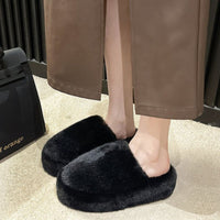 Thumbnail for Fuzzy Round Toe Flat Slippers - T - 4 COLORS -