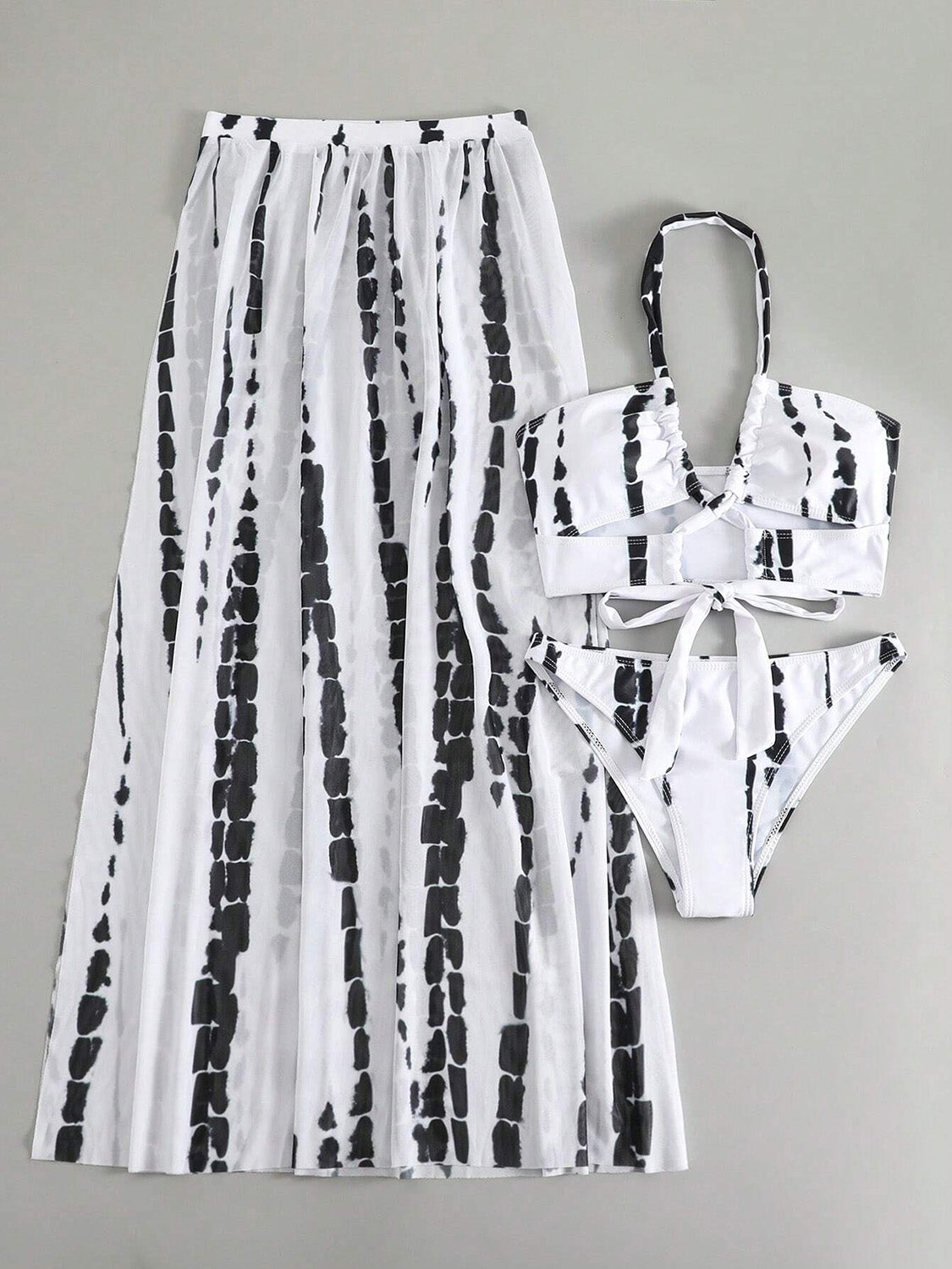 Printed Halter Neck Three-Piece Swim Set - 3 PCS. - T - 6 COLORS -