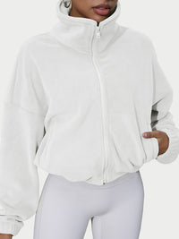 Thumbnail for Drawstring Turtleneck Zip Up Long Sleeve Jacket - T - 4 COLORS -