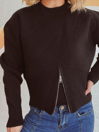 Thumbnail for Round Neck Half Zip Long Sleeve Sweater - 1 OVERSIZE - T - 4 COLORS -