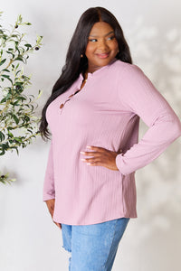 Thumbnail for Celeste Full Size Texture Half Button Long Sleeve Blouse - SIZES S THRU 3XL - T - 1 COLOR -