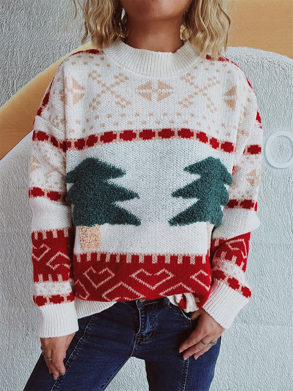 Christmas Tree Mock Neck Long Sleeve Sweater - T - 2 COLORS -