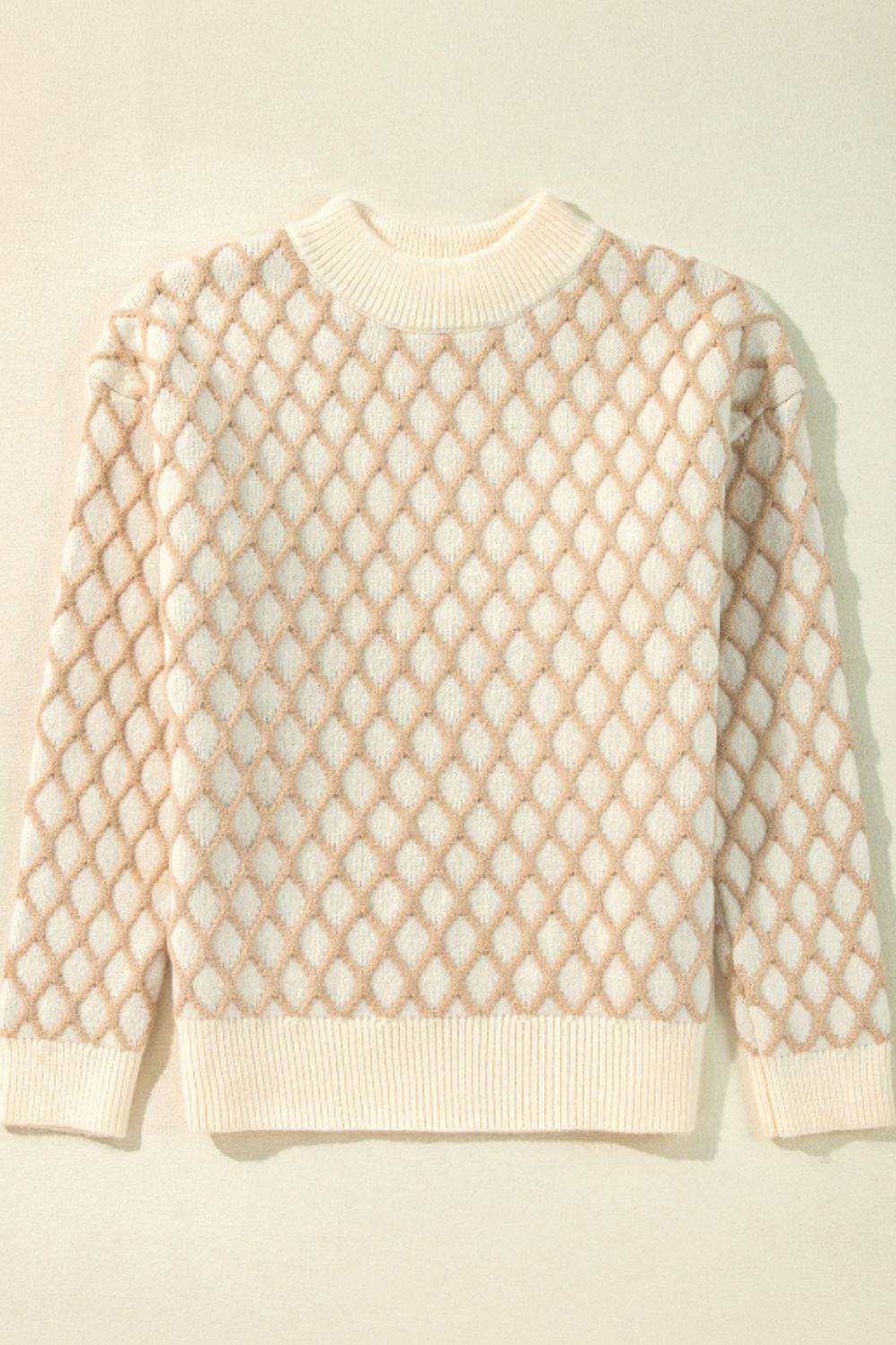 Diamond Pattern Mock Neck Long Sleeve Sweater - T - 1 COLOR -