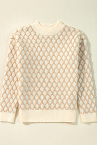 Thumbnail for Diamond Pattern Mock Neck Long Sleeve Sweater - T - 1 COLOR -