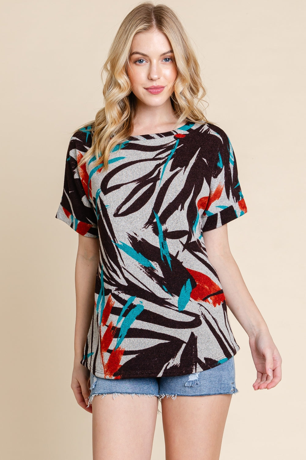 BOMBOM - Printed Round Neck Short Sleeve T-Shirt - T - 1 COLOR -